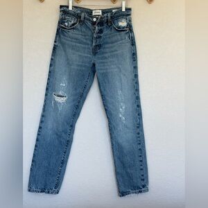 Frame LeSlouch distressed denim button fly Jeans